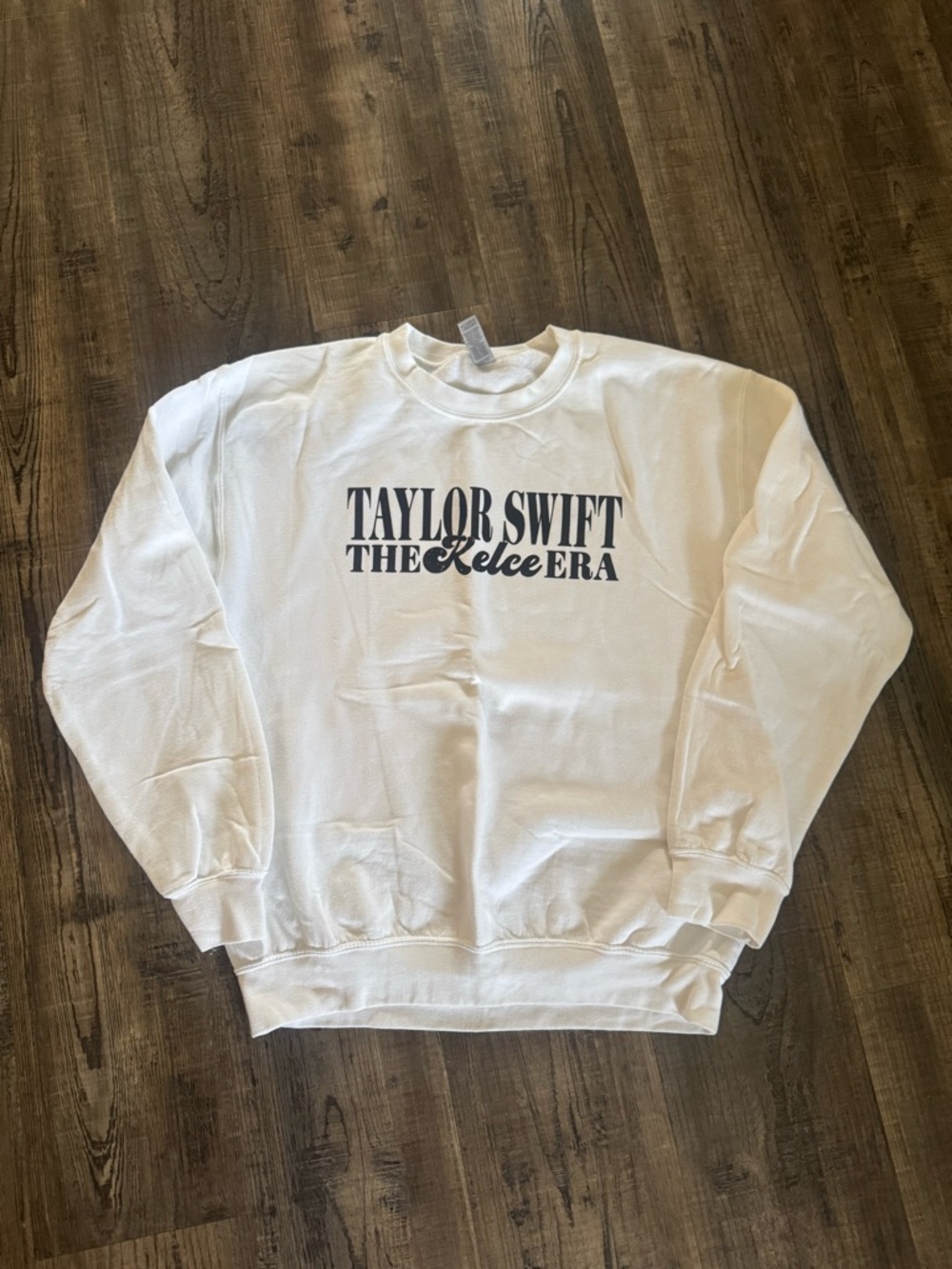 Gildan White Crewneck Sweatshirt with Black Front Text